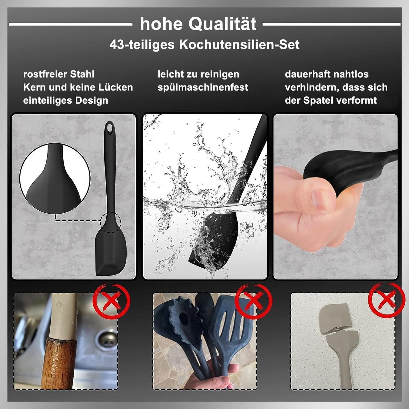 Set di posate: 43-teiliges Küchenhelfer Set aus Silikon – Nuovo e nell'imballaggio originale da Nuglar venduto da SmartLiving24 2