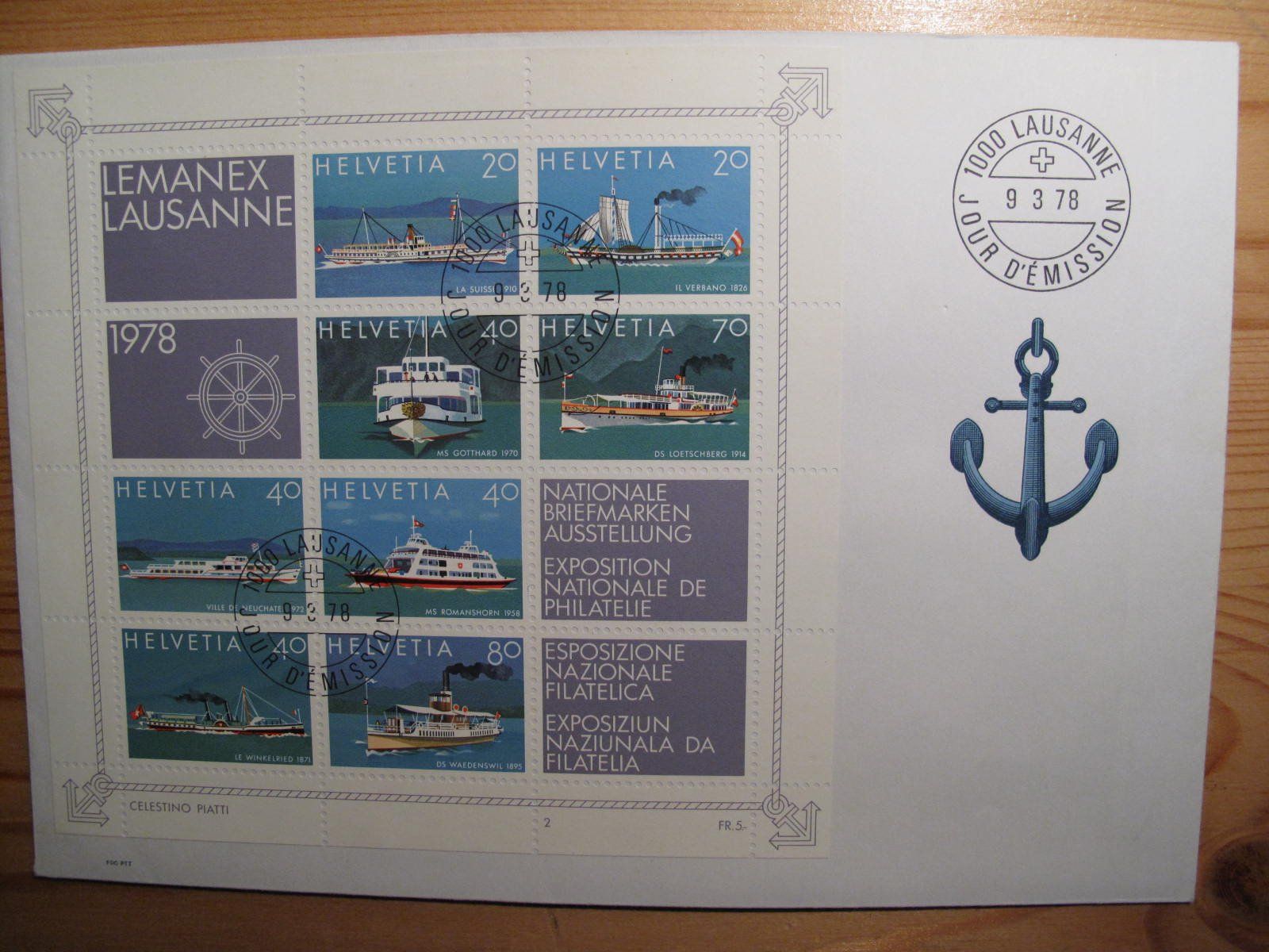 Tutti i francobolli: Schweiz FDC 1978 C5 LEMANEX Block – Usato da Wil SG venduto da fva01