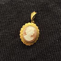 Echtem Gold Camée Cameo Anhänger Vintage England 1959