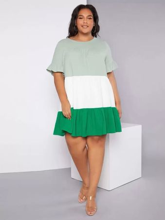 Kleid Color Blocking weiss / grün Gr. 54 / 56