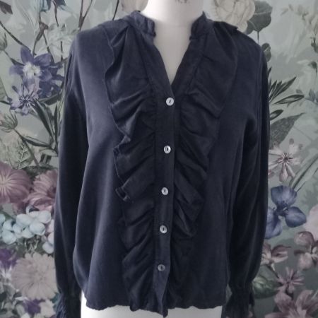 Süsse Bluse Rüschen Boho von Marta Anouk Gr. L M dunkelblau