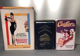 3x Blechdosen Cailler- Sprüngli + Nostalgie Audrey Hepburn🎥