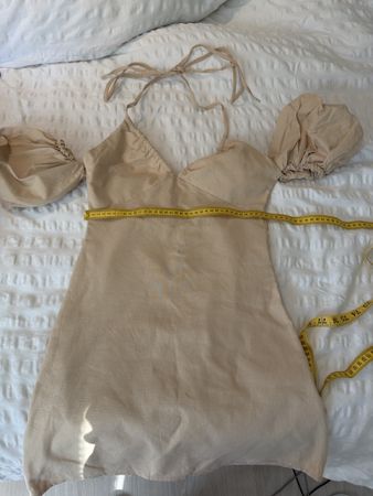 Boho Summer Dress. Light Brown. Puff Sleeves. Size S.