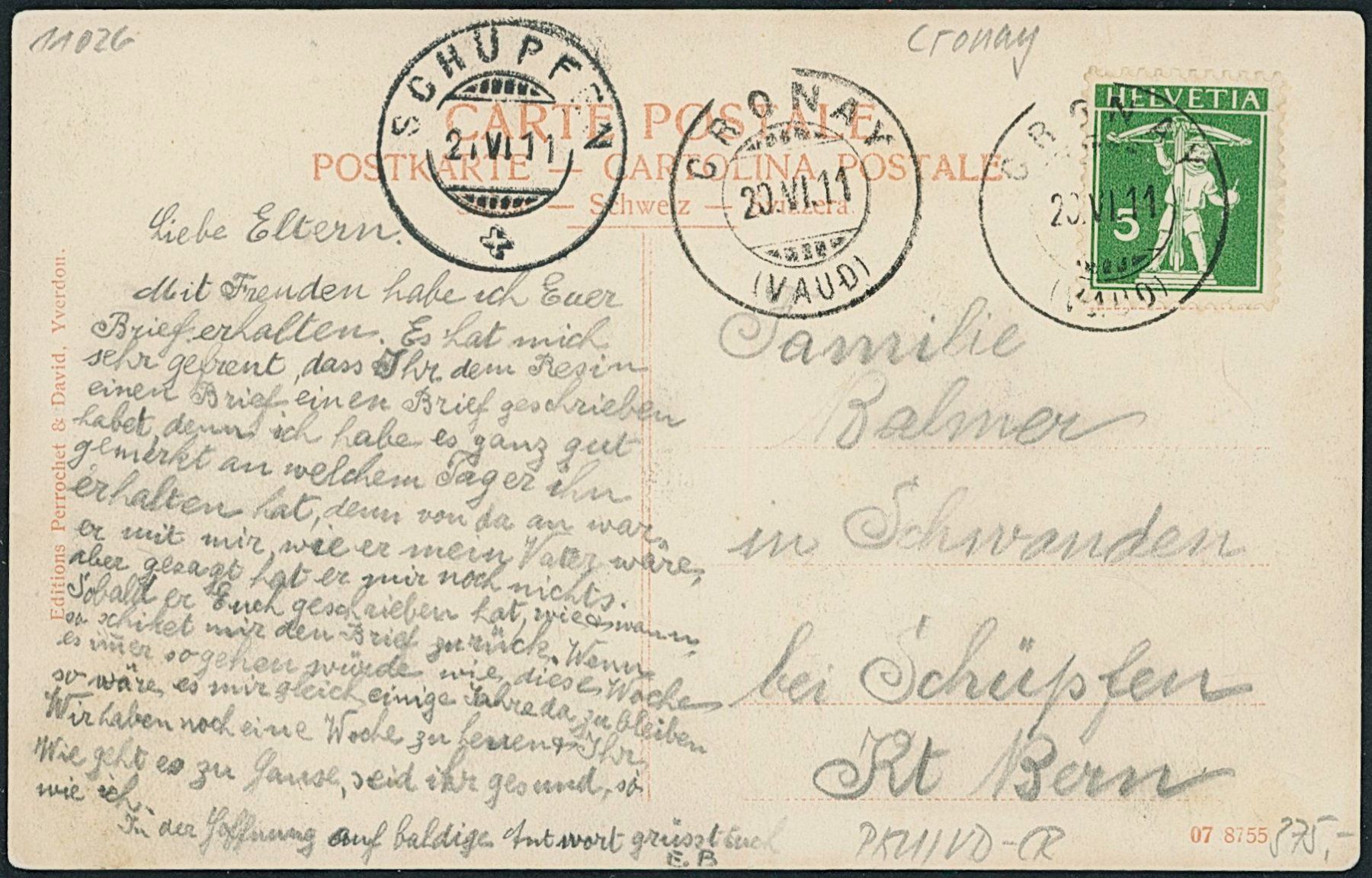 Cartoline postali: VD Cronay - Post - Postkutsche – Usato da Schindellegi venduto da leecollect 1