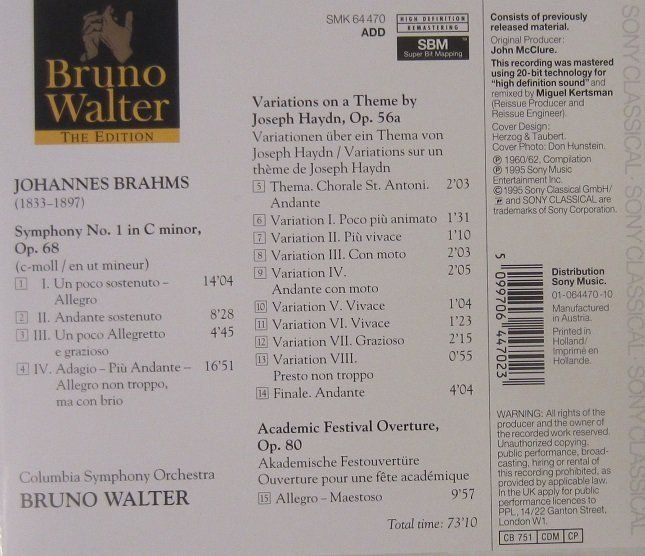 CD: Brahms - Symphonie Nr. 1 (Bruno Walter) – Usato da Grüningen venduto da azulamarillo 1