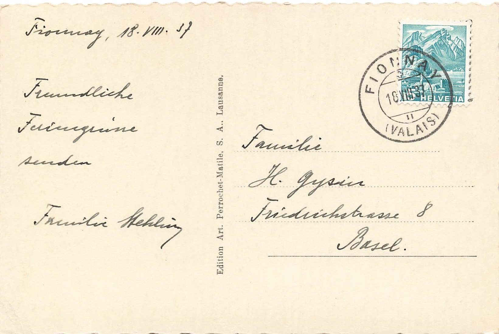 Cartoline postali: Fionnay – Usato da Biasca venduto da Blenio71 1