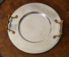 Spezielles vintage Tablett silberfarben mit Messing Griffen
