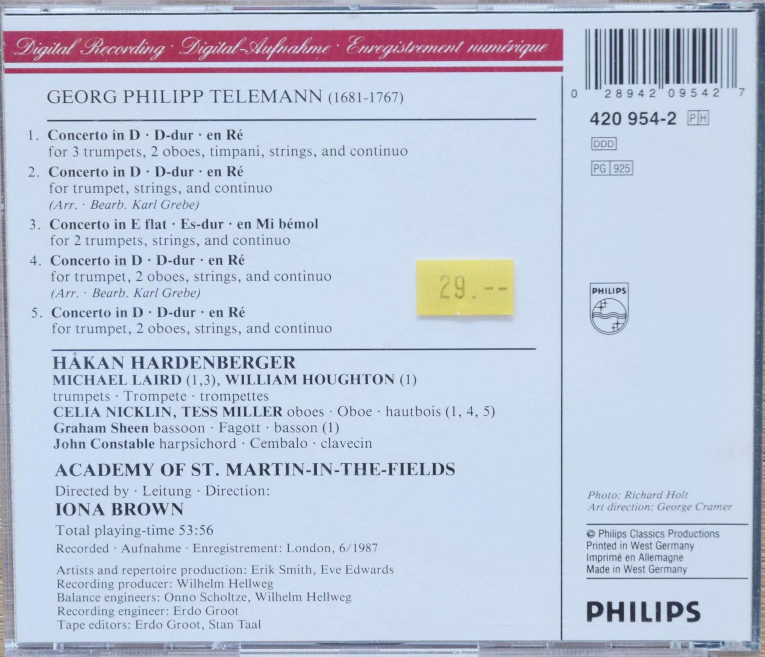 CD: Telemann: Trompetenkonzerte, Hakan Hardenberger, CD – Usato da Niederhelfenschwil venduto da Rol9527 1