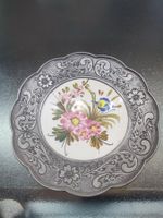 Dekorative Platte Zinn Emaille Blumen Muster Vintage 20cm