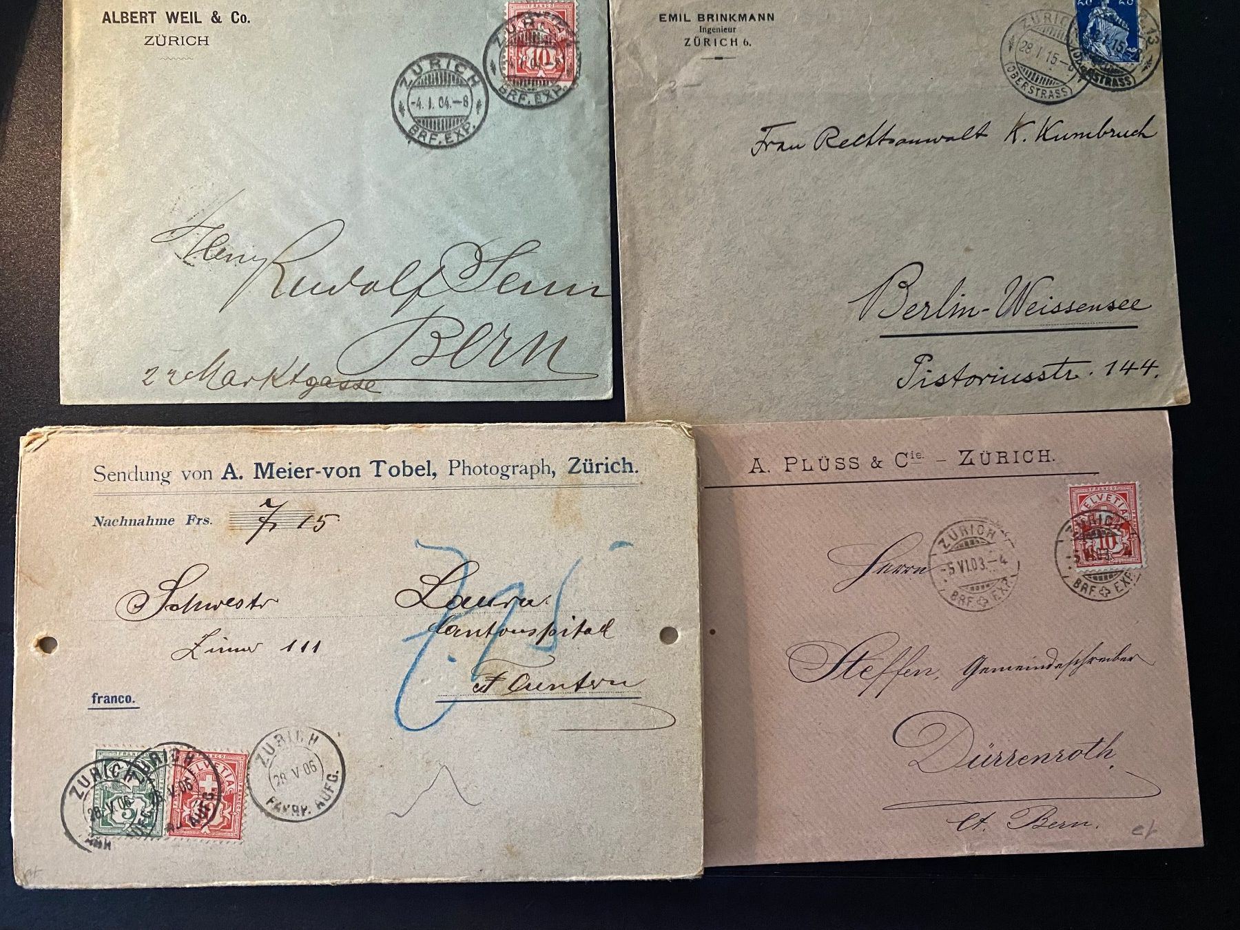 Alle Briefmarken: Albert Weil + E. Brinkmann + A. Plüss + A. Meier - von Tobel – Gebraucht aus Niederrohrdorf von leni29