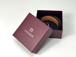 AIGNER Ledergürtel Schwarz Gr. 85– Ikonische Schliesse – Set