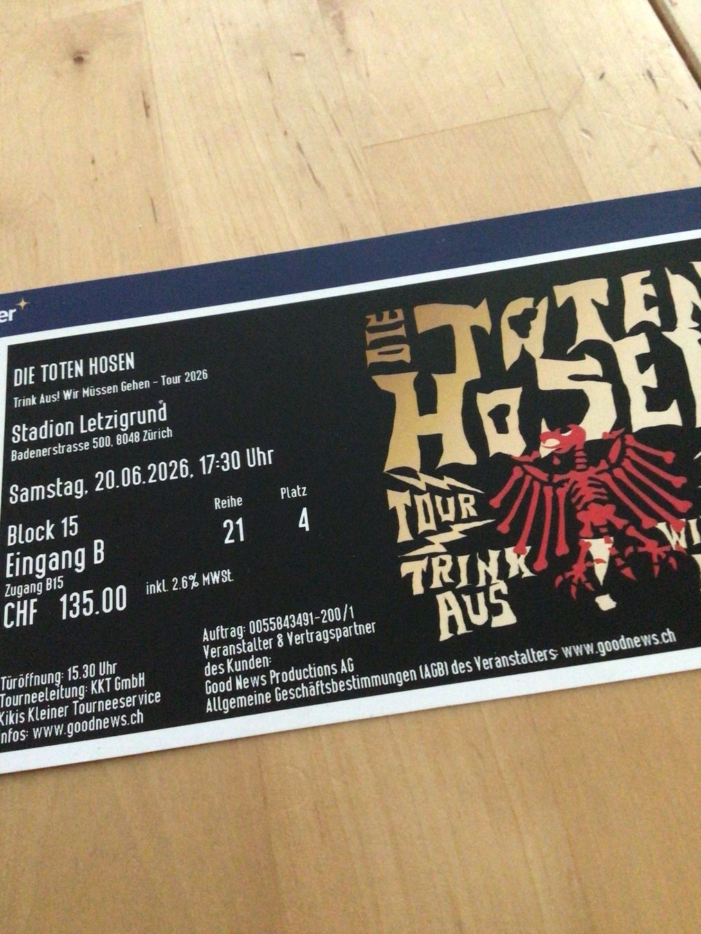 Biglietti: Die Toten Hosen Ticket Sitzplatz – Nuovo (secondo la descrizione) da Einsiedeln venduto da Tru7