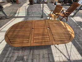 Gartenmöbel Teak Tisch oval ausziehbar mit 6 Stühlen Sommer