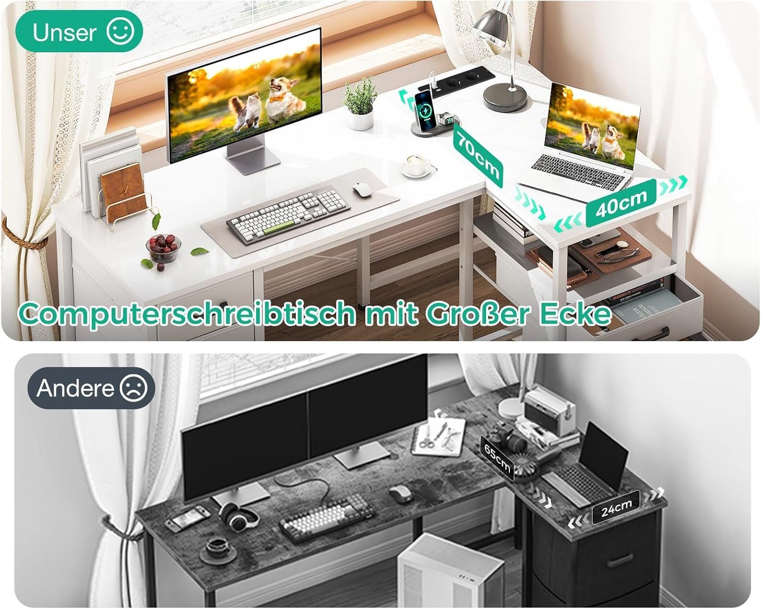 Schreibtische: L Schreibtisch 140x80 mit Schubladen USB Steckdose Weiss – Neu und originalverpackt aus Schaffhausen von AllesMussRaus90 6