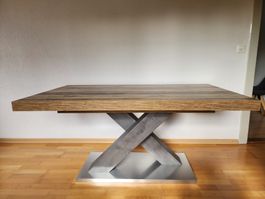 Moderner Ausziehtisch / Esstisch Holzoptik mit X-Gestell