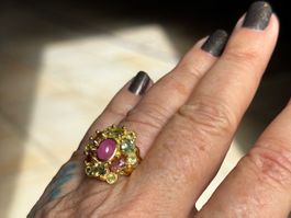 💐3 cts Ruby Tourmalines Topaz 14k Y Gold Vermeil SS925 Ring