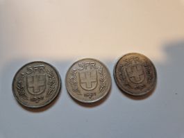 3x 5 franken *abart* Silbermünze Schweizer 5 liber 1931