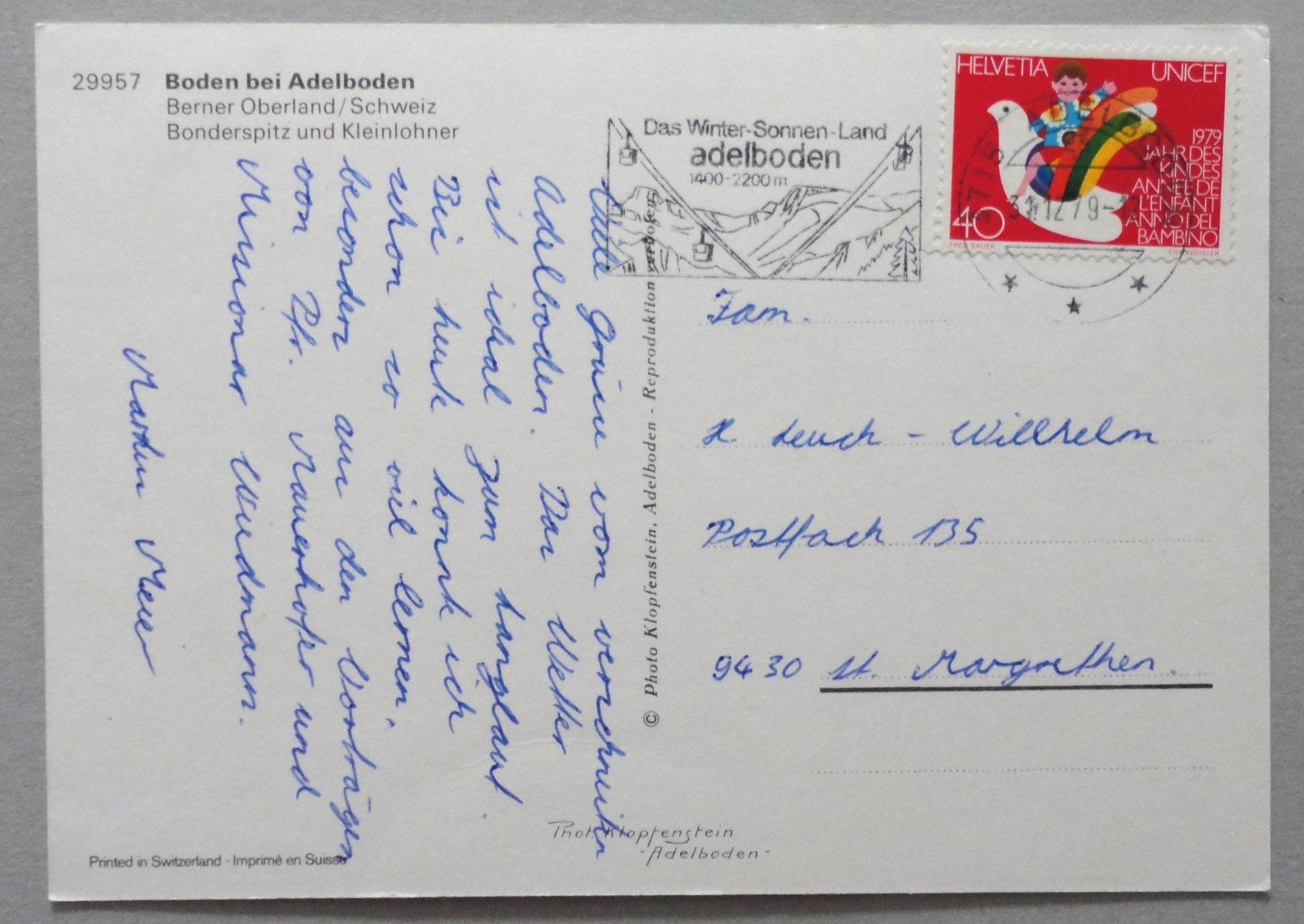Cartoline postali: Boden bei Adelboden, Berner Oberland – Usato da Fétigny venduto da Billy2miny 1