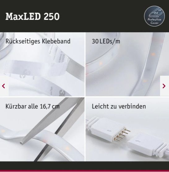 Paulmann Componenti elettronici: Paulmann MaxLED 250 Strip Erweiterung 2.5m Tunable White – Nuovo e nell'imballaggio originale da Bubendorf venduto da Kipfu 2