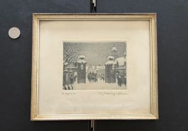Antike Radierung „Leipziger Tor“ Winterszene – Gerahmt -1860
