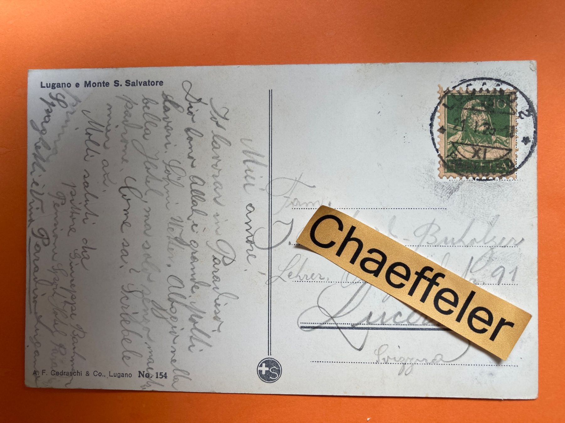 Cartoline postali: 1925 Lugano e Monte S. Salvatore – Usato da Zürich venduto da Chaeffeler 1