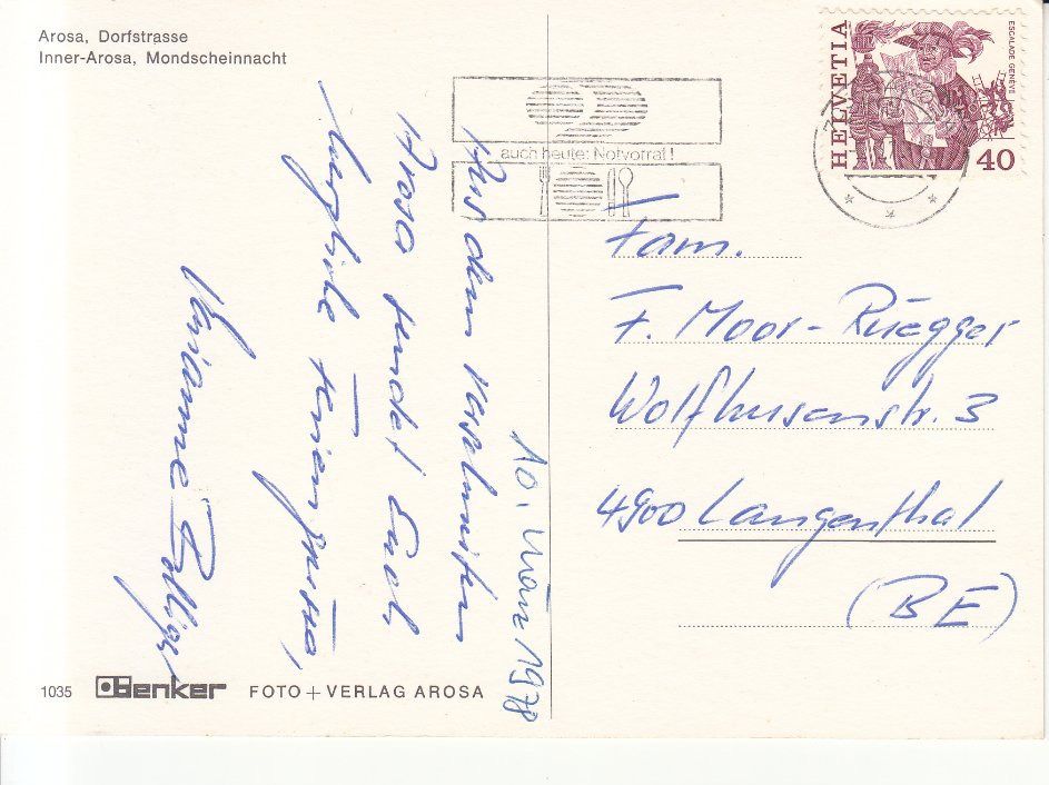 Cartoline postali: Arosa 1978 – Usato da Bürglen TG venduto da StampGraf 1