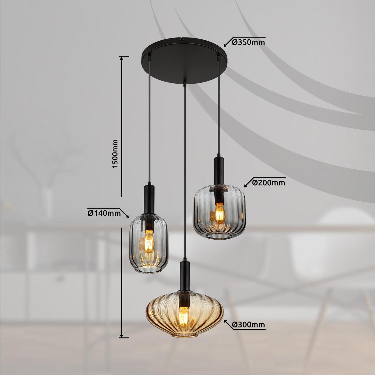 Lampadari & plafoniere: Pendelleuchte, Glas, Rauchfarbe, 55 cm Ø – Nuovo (secondo la descrizione) da Kreuzlingen venduto da Smart-Light 5