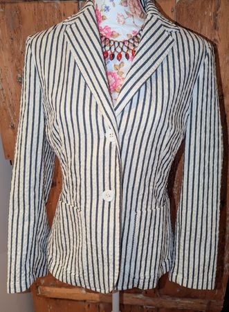 Sommer Baumwolle Blazer S. Milton Gr. 38 blau weiss gestreif