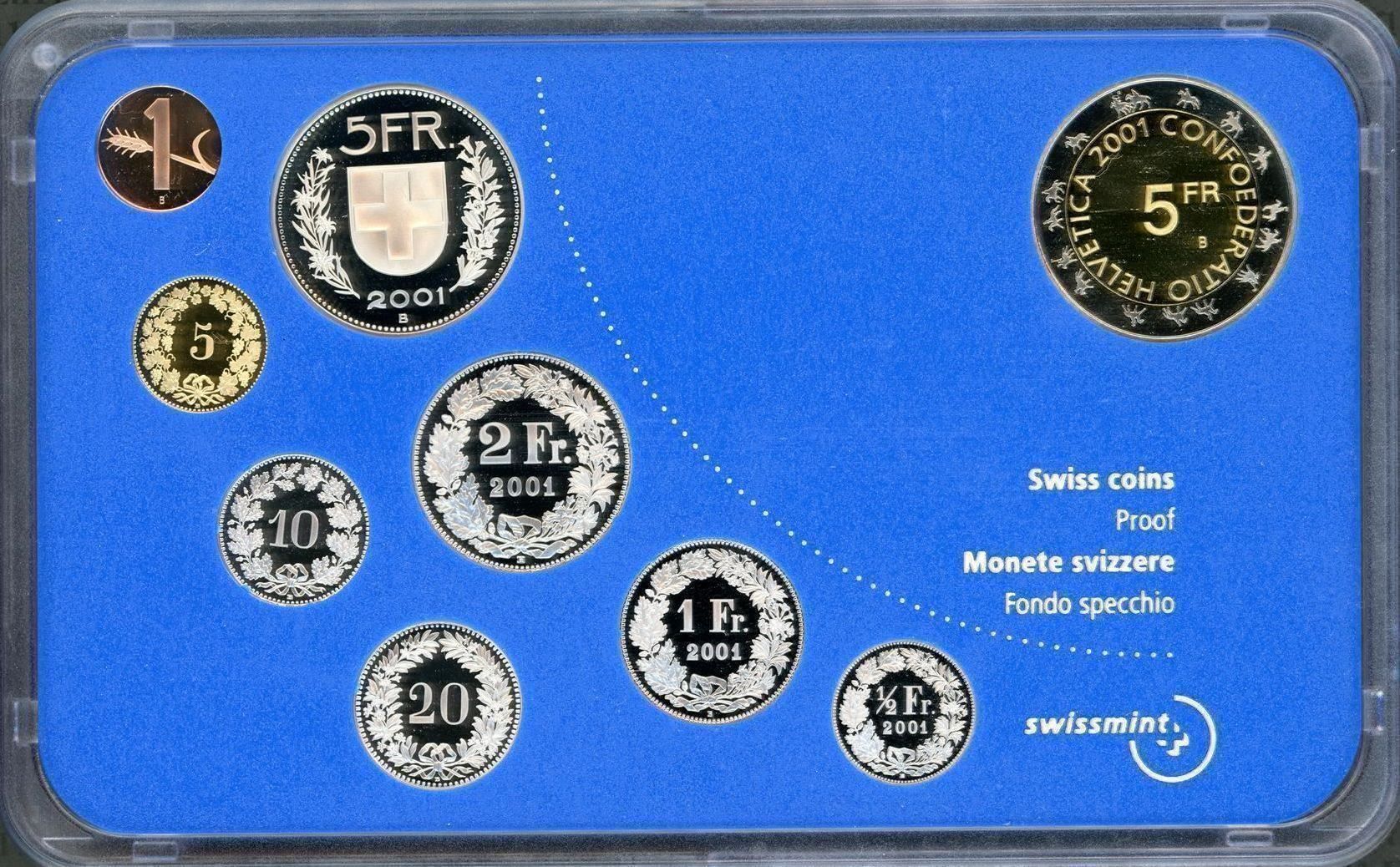 Alle Münzen: Schweizer Münzsatz 2001 Polierte Platte – Neu und originalverpackt aus Eggersriet von stamp303 1