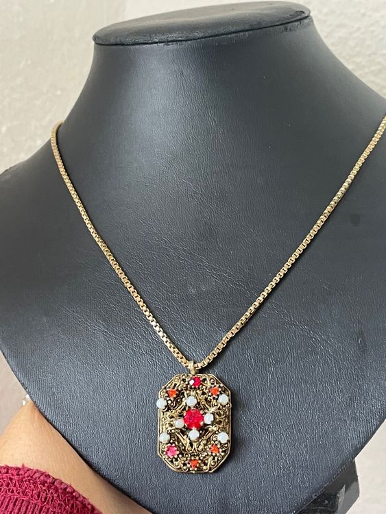 Collier Pendentif Grand Inspiration Ethnique Vintage - Alliage Doré, Bon état Occasion