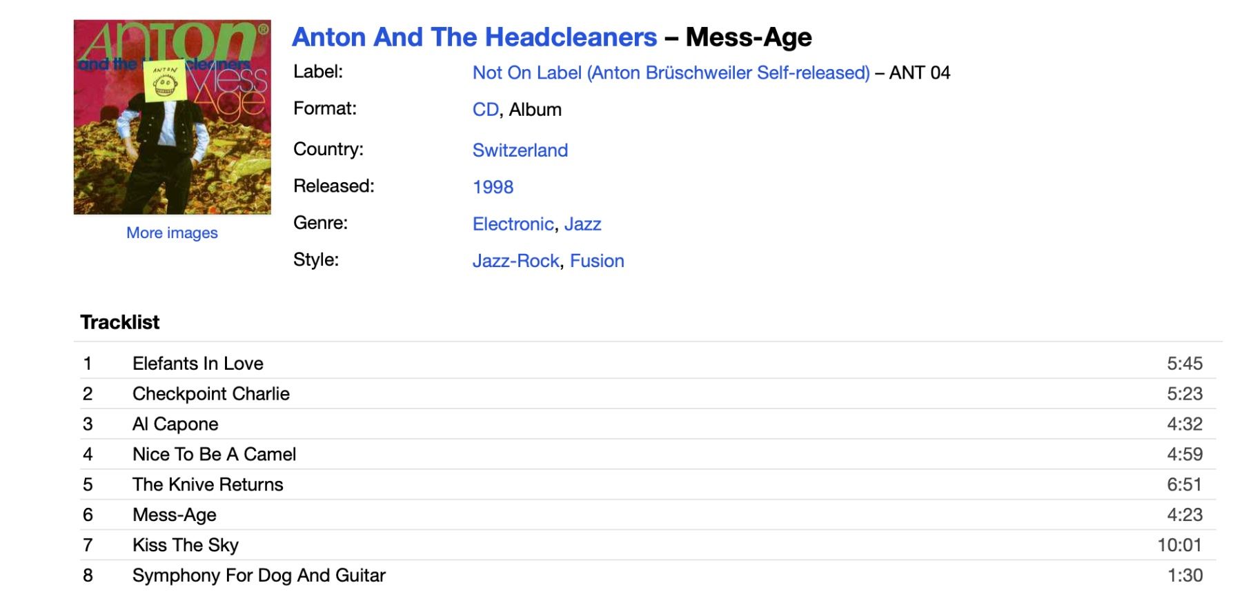 CD: CD Anton And The Headcleaners "Mess-Age" – Usato da Morschach venduto da burgo007 3