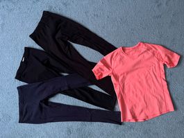 3 Paar Leggings Gr. 158, OVS/H&M + T-Shirt Decathlon