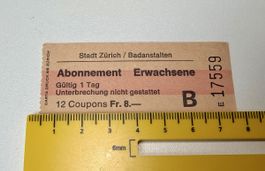 Historischer Einzel-Coupon: Badi-Ticket Stadt Zürich
