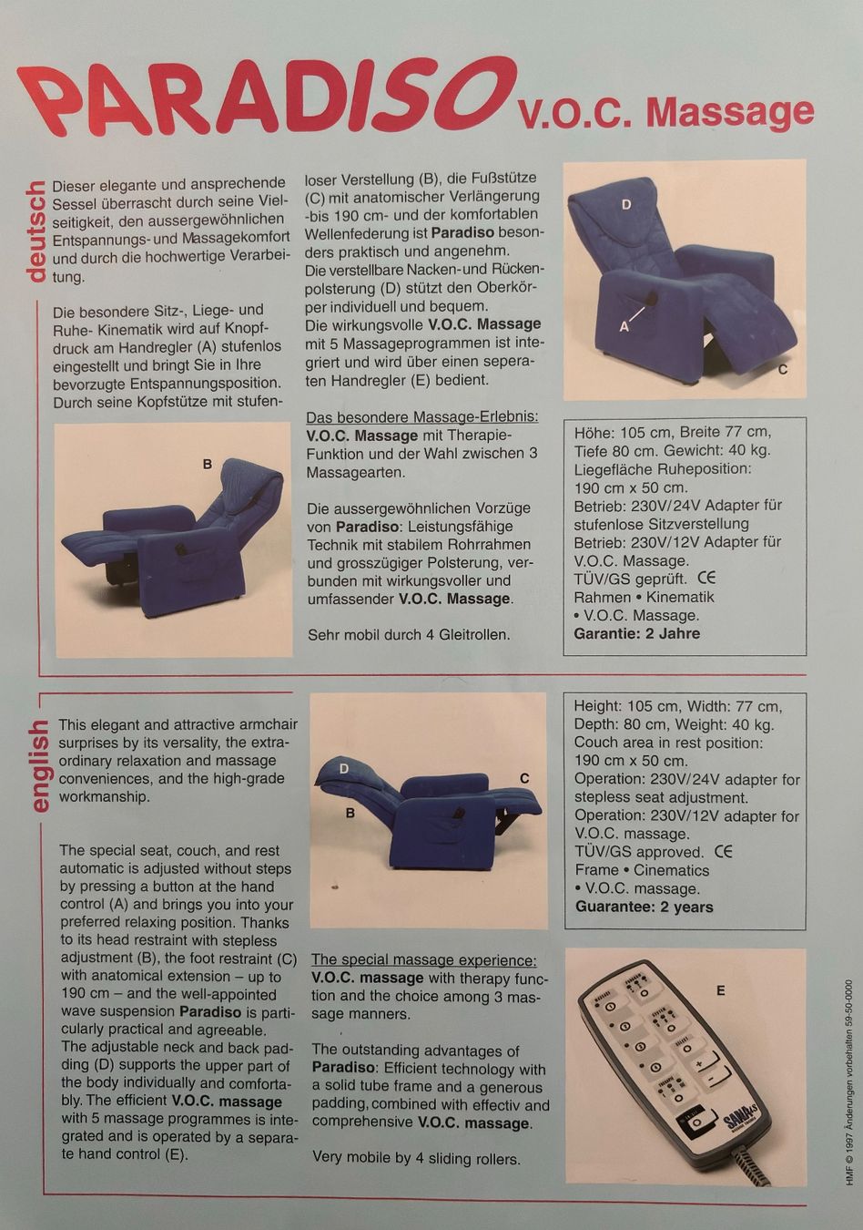 Sessel: Paradiso Relaxsessel mit Massagefunktion – Gebraucht aus Sonterswil von VD-Service 5