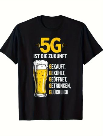Schwarzes T-Shirt mit Bier-Aufdruck
