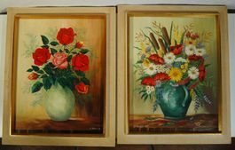 W. Hörhold 1974/76 Blumenstilleben Oel auf Pavatex 2 Stück