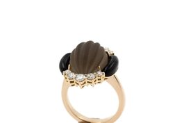 Rauchquarz Onyx Brillant Ring in 18K Gelbgold *S3343