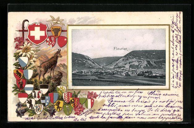Cartoline postali: Präge-AK Fleurier, Totalansicht, Gams,  – Usato da Berlin venduto da bartko-reher