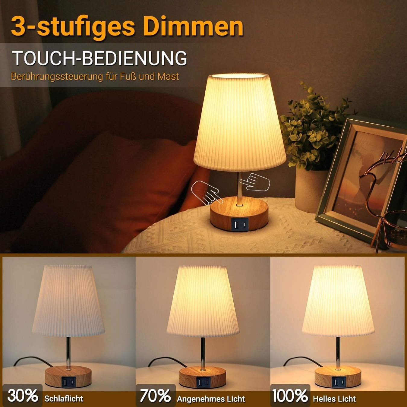 Lampade: 2 Stk Nachttischlampe Touch Dimmbar mit Ladefunktion – Nuovo e nell'imballaggio originale da Nuglar venduto da SaleRitter 2