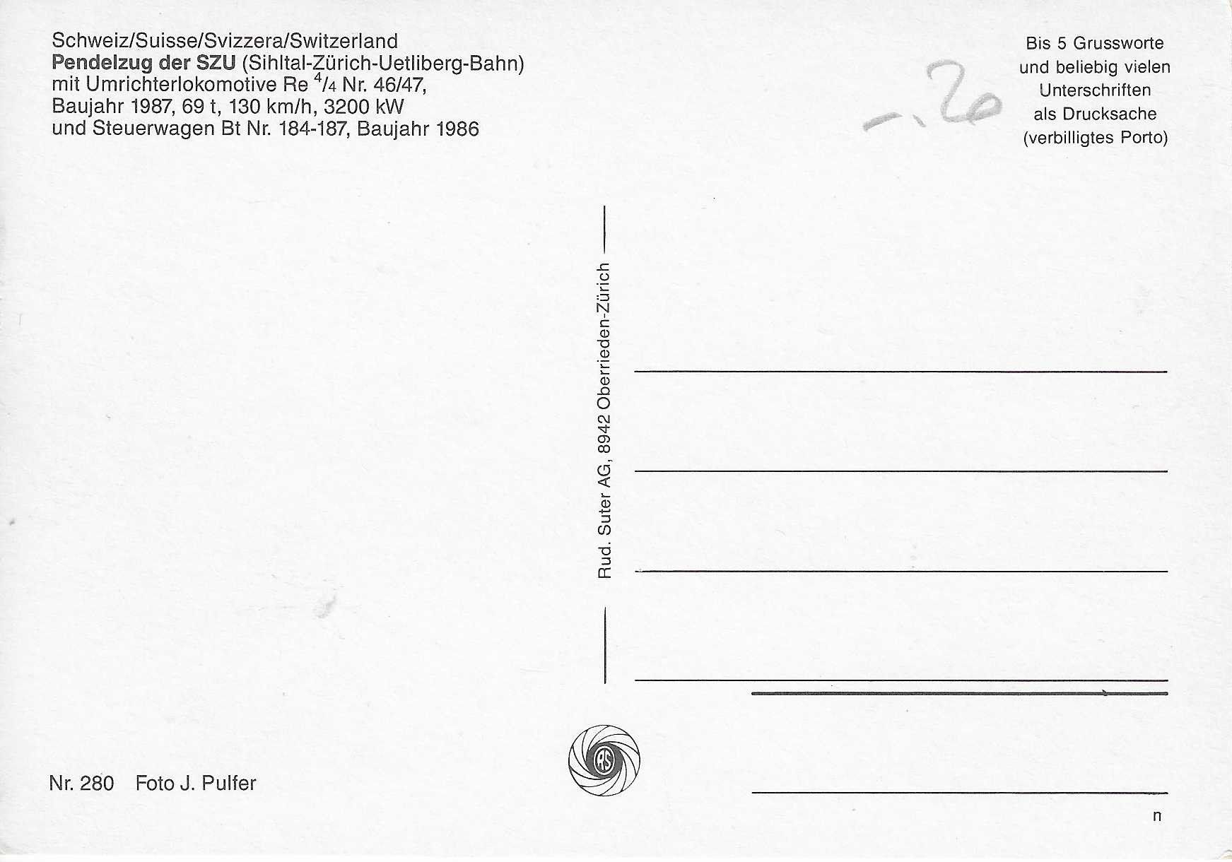 Cartoline postali: Pendelzug der SZU – Nuovo (secondo la descrizione) da Rothrist venduto da Stranglehold 1