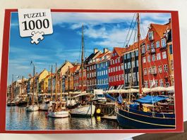 1000 Teile Puzzle Kopenhagen Hafen mit Schiffen