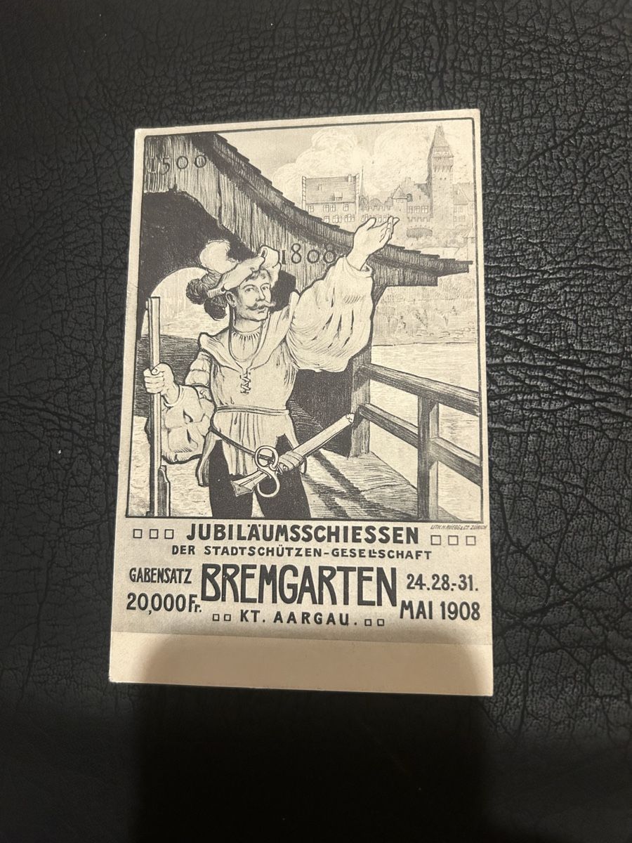 Cartoline postali: Jubiläumsschiessen Bremgarten 1908 – Usato da Breganzona venduto da Milesbo