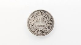 Rare pièce de 2.- Chf 1863/ Helvetia assise