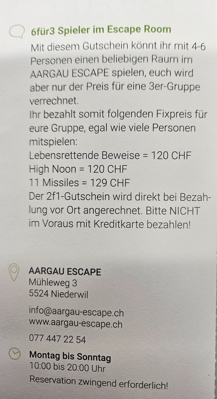 Buoni: 50% Escape Room Niederwil – Nuovo e nell'imballaggio originale da Uezwil venduto da Jasmin_ 1