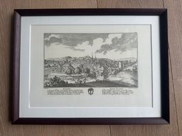 Stich mit Motiv "Stadt Baden" inkl. Rahmen und Passepartout