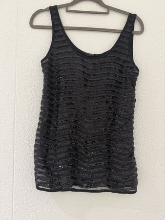 GUESS Damen Top Schwarz mit Pailletten – Gr. XS 