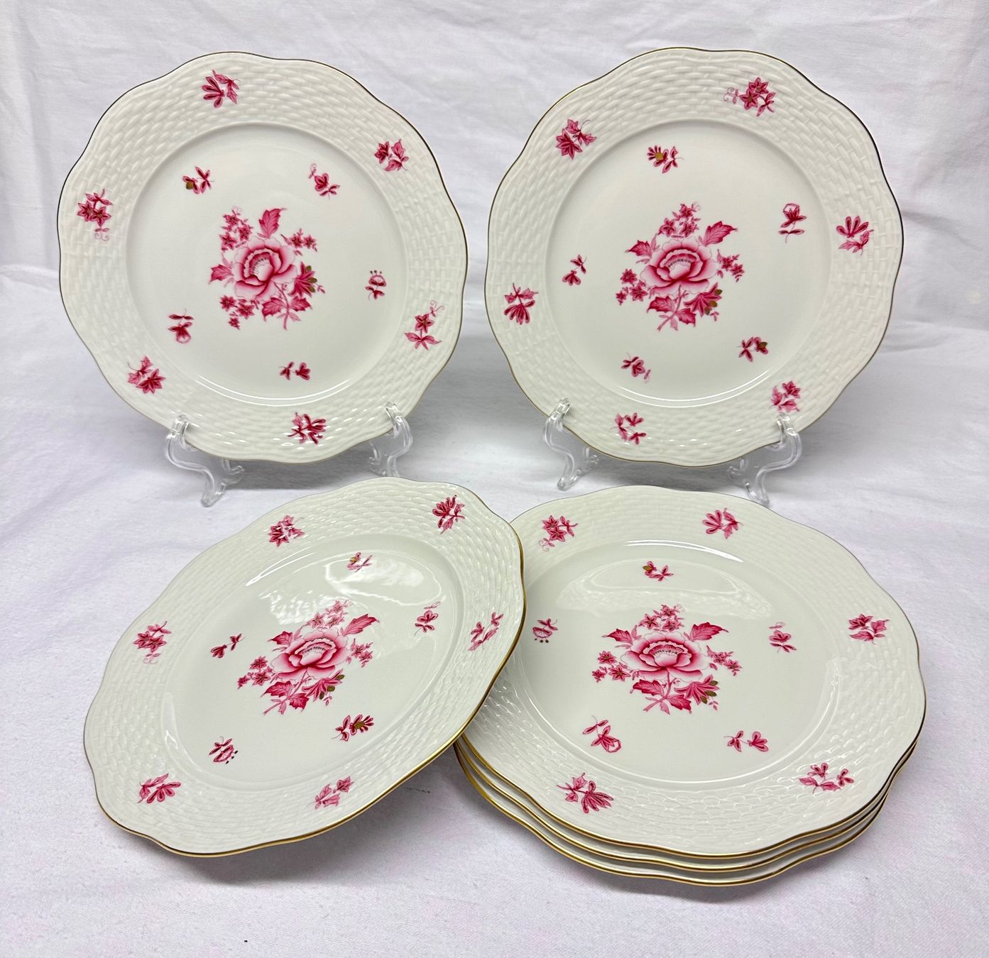 Herend Teller: 6 Stk. Herend Nanking Bouquet Raspberry Dessertteller 19cm – Gebraucht aus Oberrüti von Sabbi