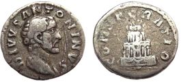 DIVUS ANTONINUS PIUS AR Denarius (161 AD). Funeral pyre