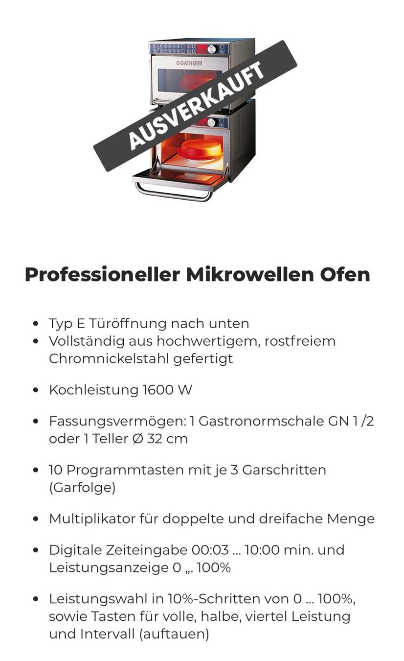 Elettrodomestici da cucina: Gastro Profi Mikrowelle Gigatherm GM 1600 E – Usato da Opfikon venduto da Safside 3