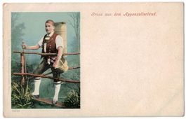 Gruss aus dem Appenzellerland, Senn mit Brente, vor 1905